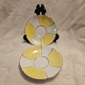 Antique 1920s-1930s Heathcote Best Bone China Yellow White Saucers England RARE